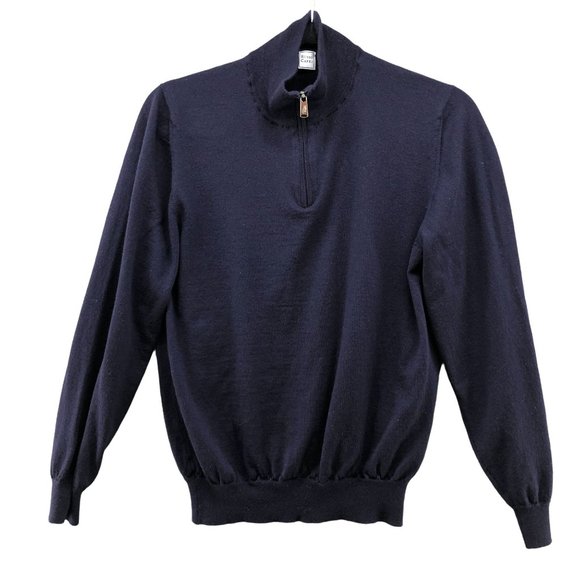 Fedeli Other - Fedeli Mens Virgin Wool Navy Blue 1/4 Zip Sweater Made in Italy Size 48 or S